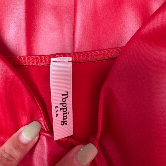 Ping Red Mini Dress with Spaghetti Straps - Picture 3 of 4